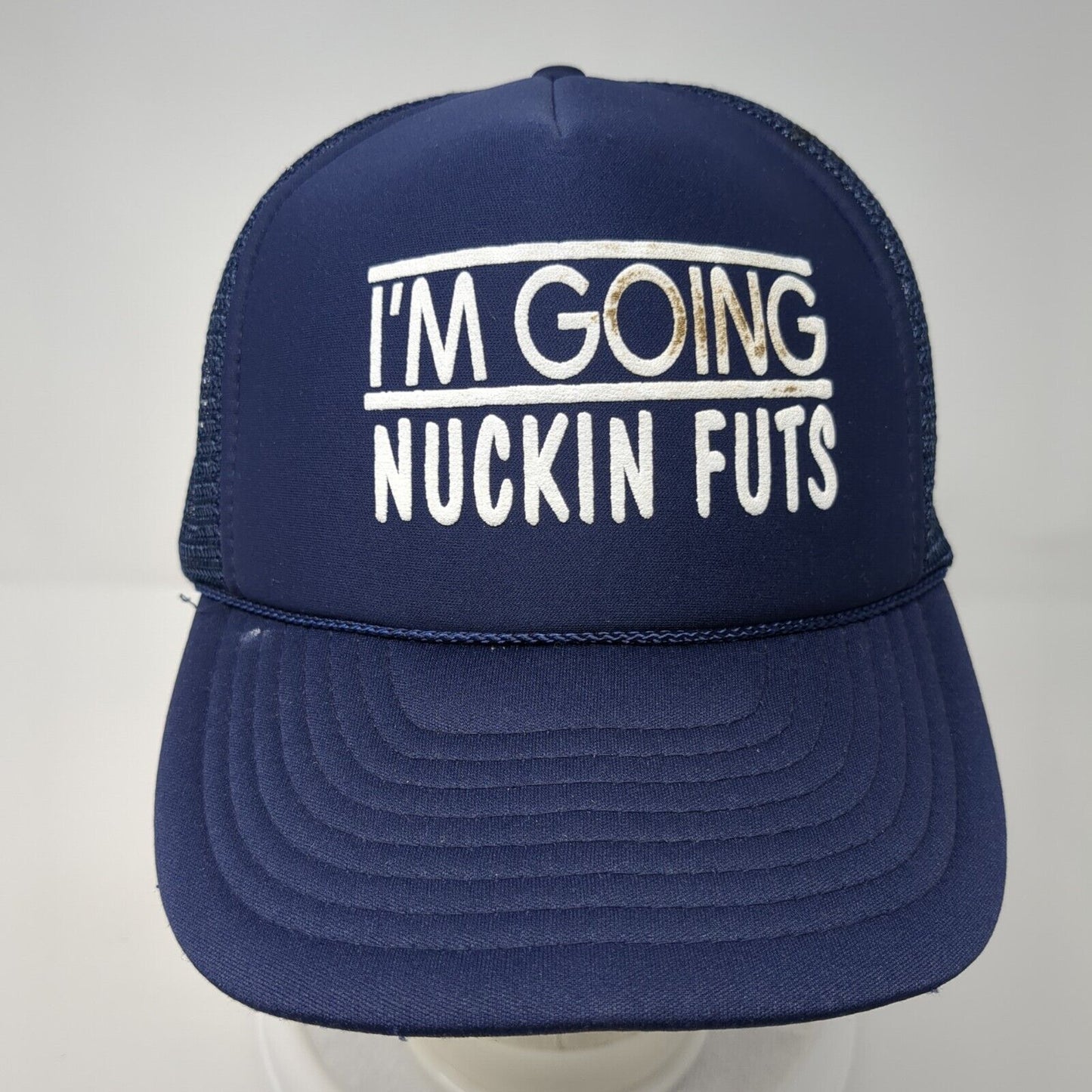 I'm Going Nuckin Futs Snapback Rope Trucker Hat Blue One Size Mesh Back
