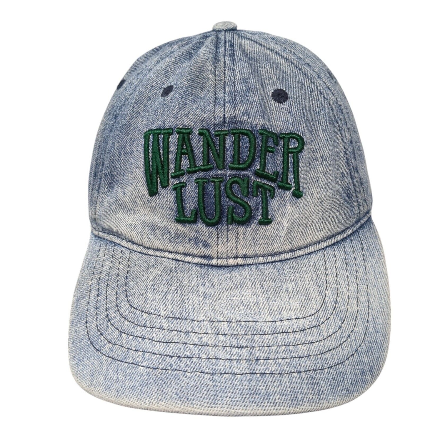 Wander Lust Slideback Baseball Cap Blue One Size Adjustable Embroidered Denim