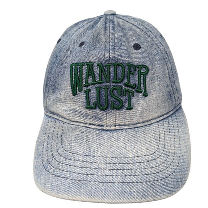 Wander Lust Slideback Baseball Cap Blue One Size Adjustable Embroidered Denim