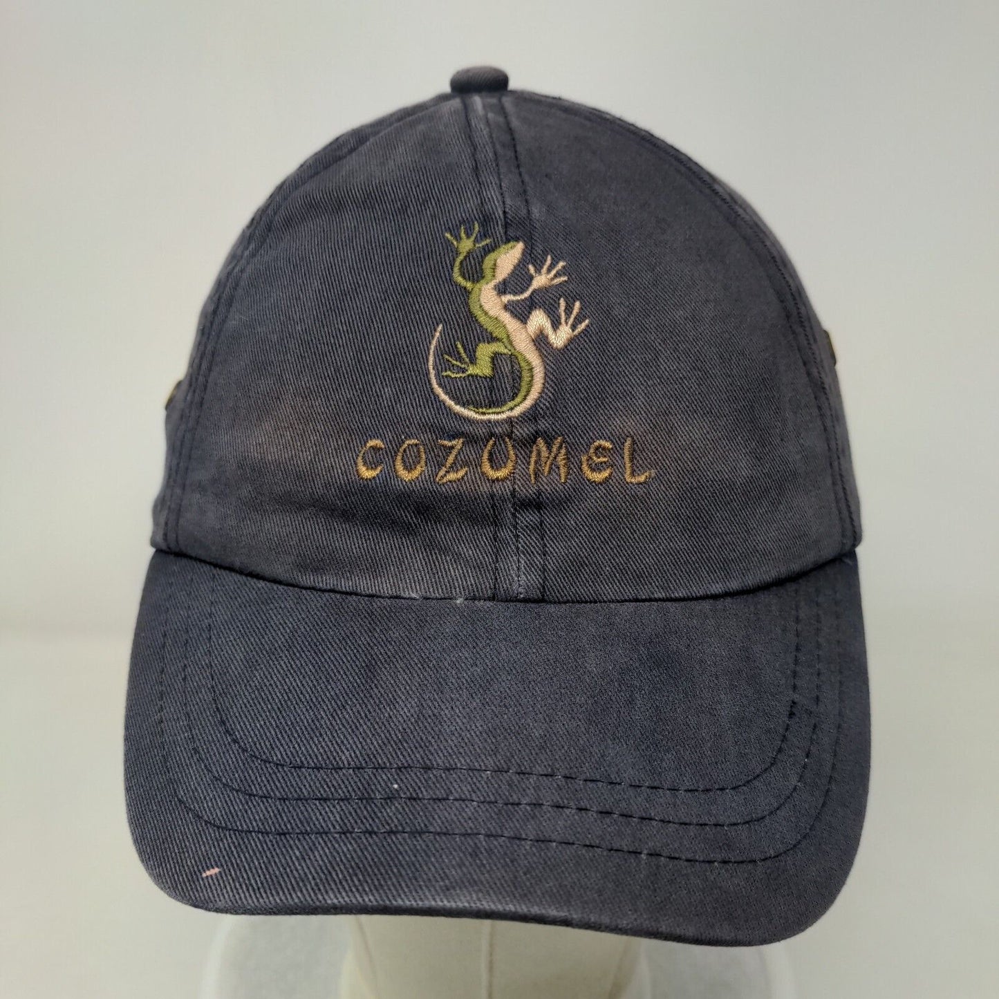 Cozumel Gecko Strapback Hat Blue One Size Embroidered Vent Holes