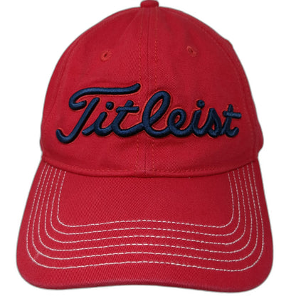 Titleist Baseball Cap Red OSFM Adjustable Cotton Blue Logo Contrast Stitch Hat