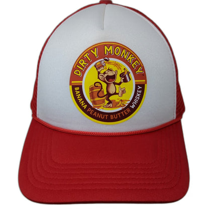 Hit Trucker Hat Red White One Size Dirty Monkey Banana Peanut Butter Whiskey