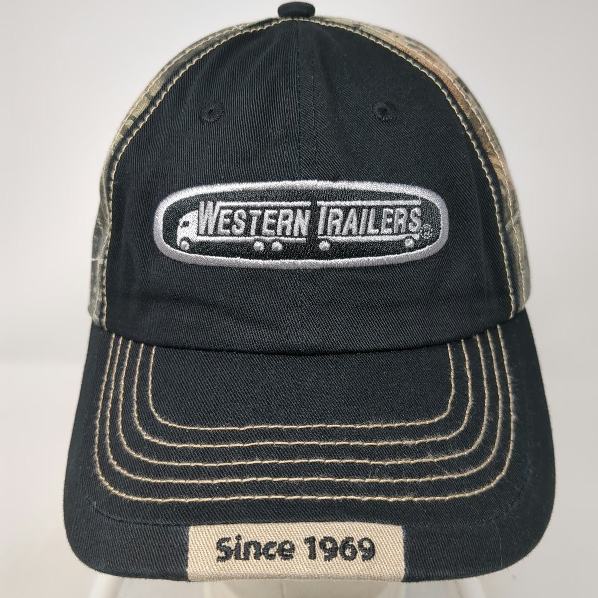 Black Western Trailers Baseball Cap One Size 1969 Camo Strapback Trucking Hat