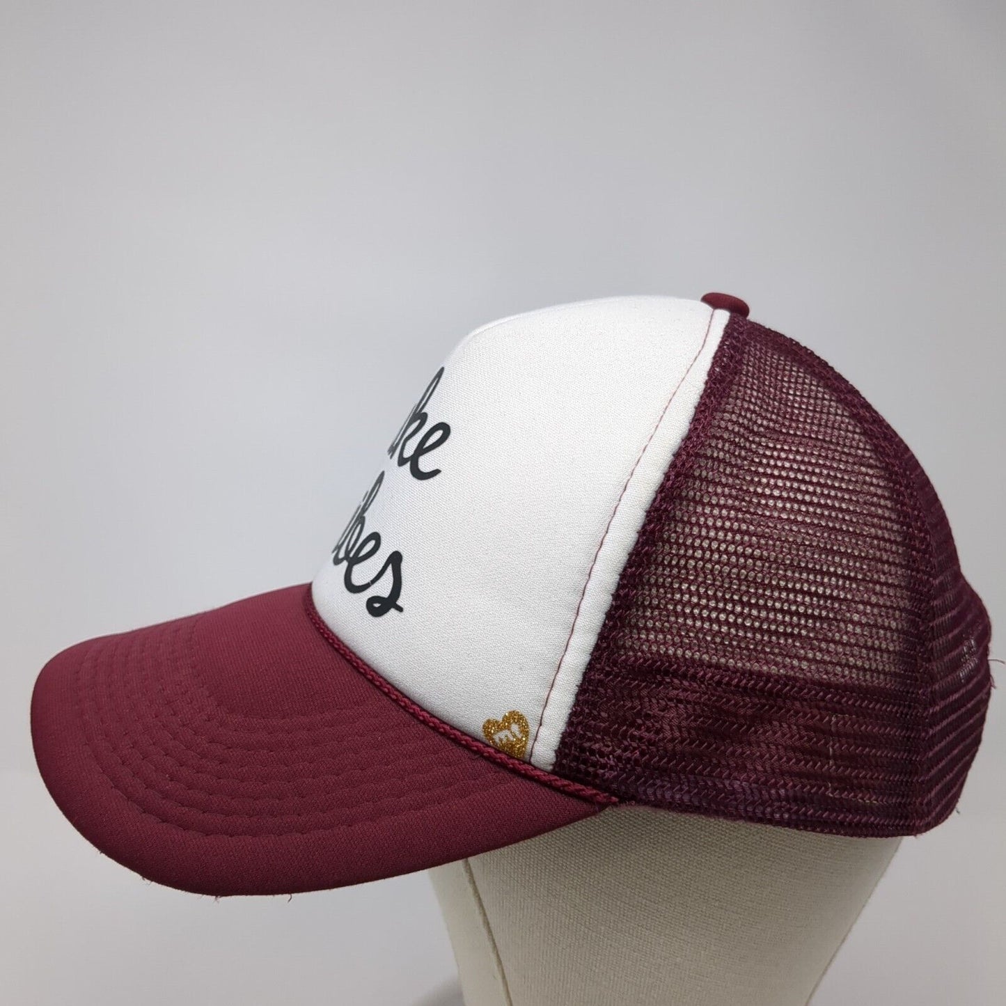 Lake Vibes Snapback Trucker Hat Red One Size Adjustable Mesh Back Rope