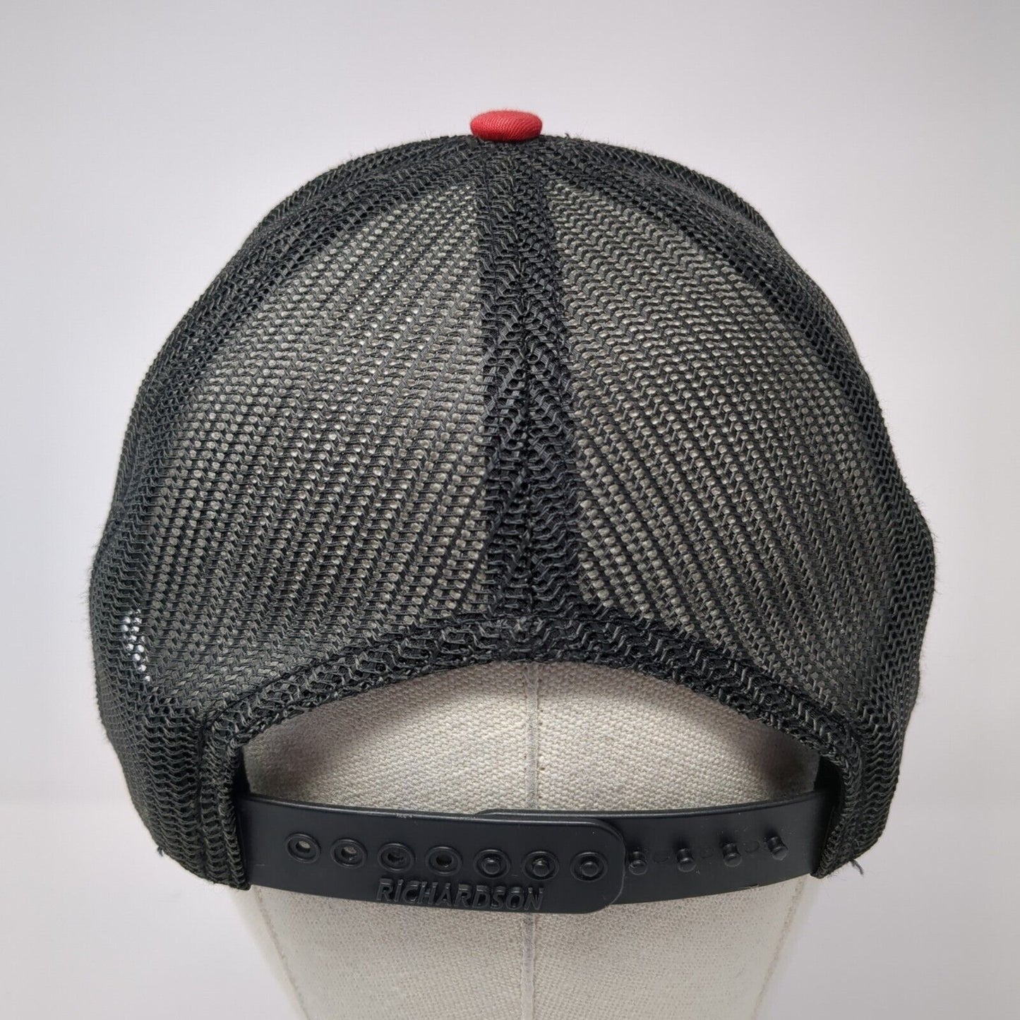 Richardson Snapback Mesh Back Trucker Hat Red One Size Logo Embroidered