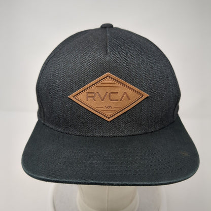 RVCA Leather Patch Snapback Hat Black One Size Adjustable Flat Bill