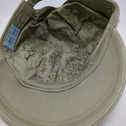 Life is Good Army Cap Green One Size Hat Embroidered Flowers Floral Lining Strap
