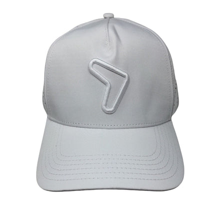 RepCard Snapback Hat White One Size Embroidered Logo Laser Cut