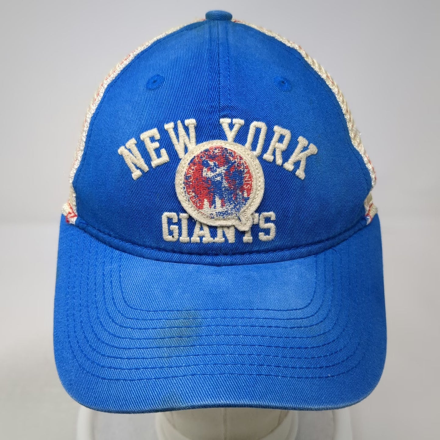 New York Giants NFL Reebok Trucker Hat Blue Beige Red One Size Snapback Mesh