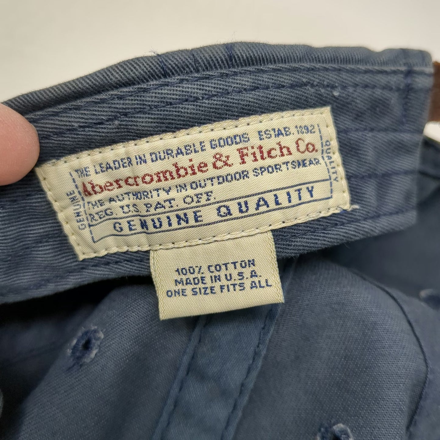 Abercrombie & Fitch Baseball Cap Blue Gold One Size Leather Strapback USA Hat