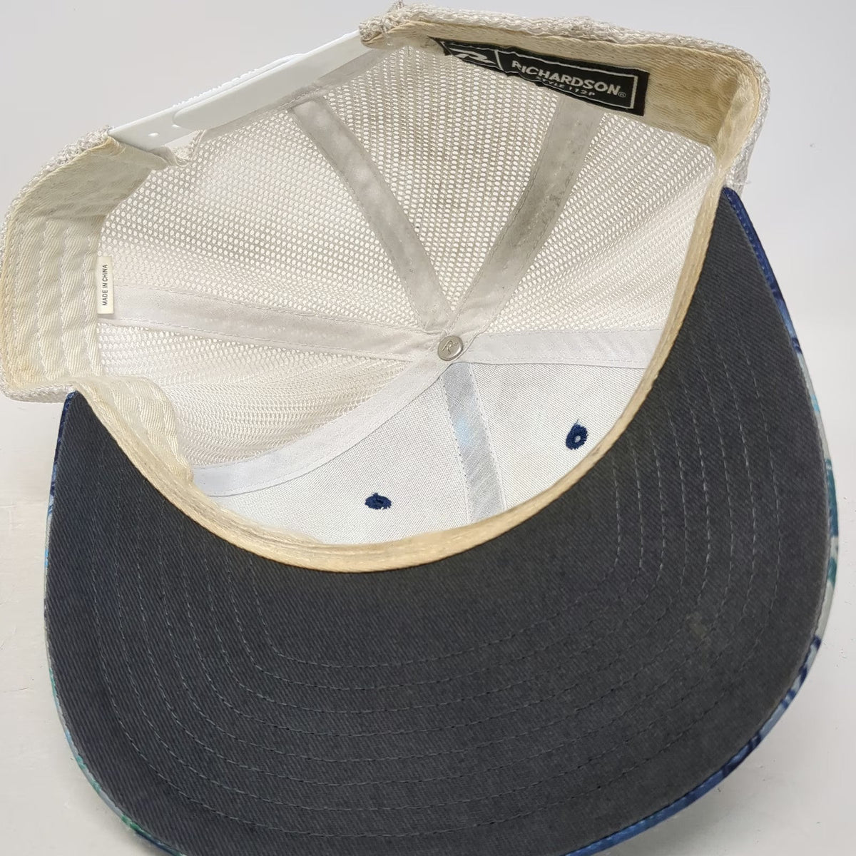 Richardson Trucker Hat Blue OSFM Combat Iron Apparel Mesh Camo Patch Snapback
