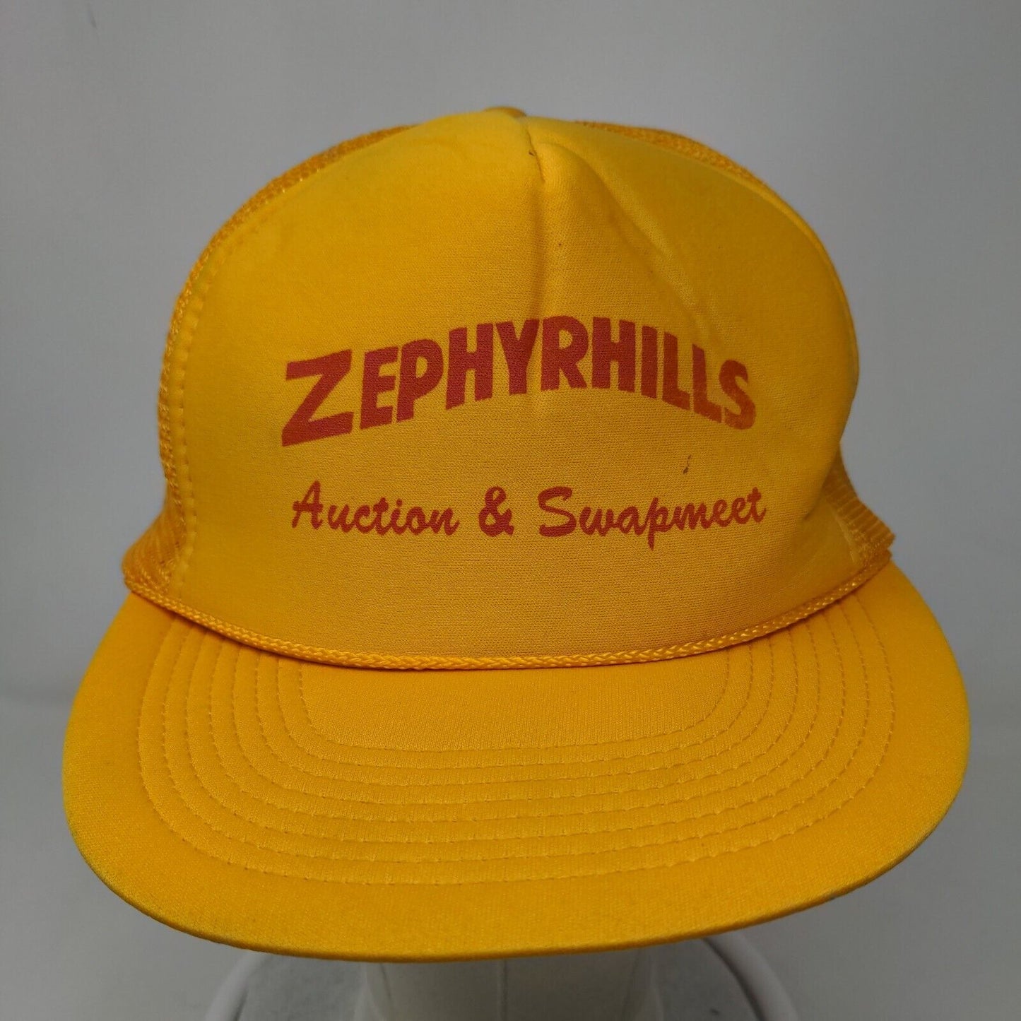 Zephyrhills Auction & Swapmeet Snapback Rope Trucker Hat Yellow OSFA Mesh Back