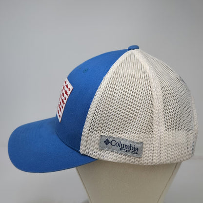 Columbia Blue Trucker Hat One Size PFG Fish American Flag Patch Mesh Snapback