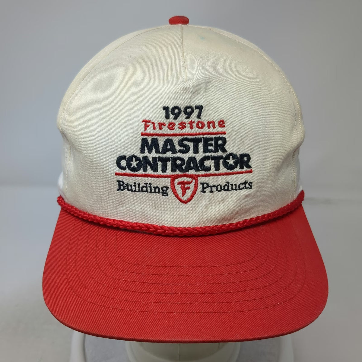 R.C.C. 5 Panel White Red Hat Firestone Master Contractor 1997 Rope Brim Vintage