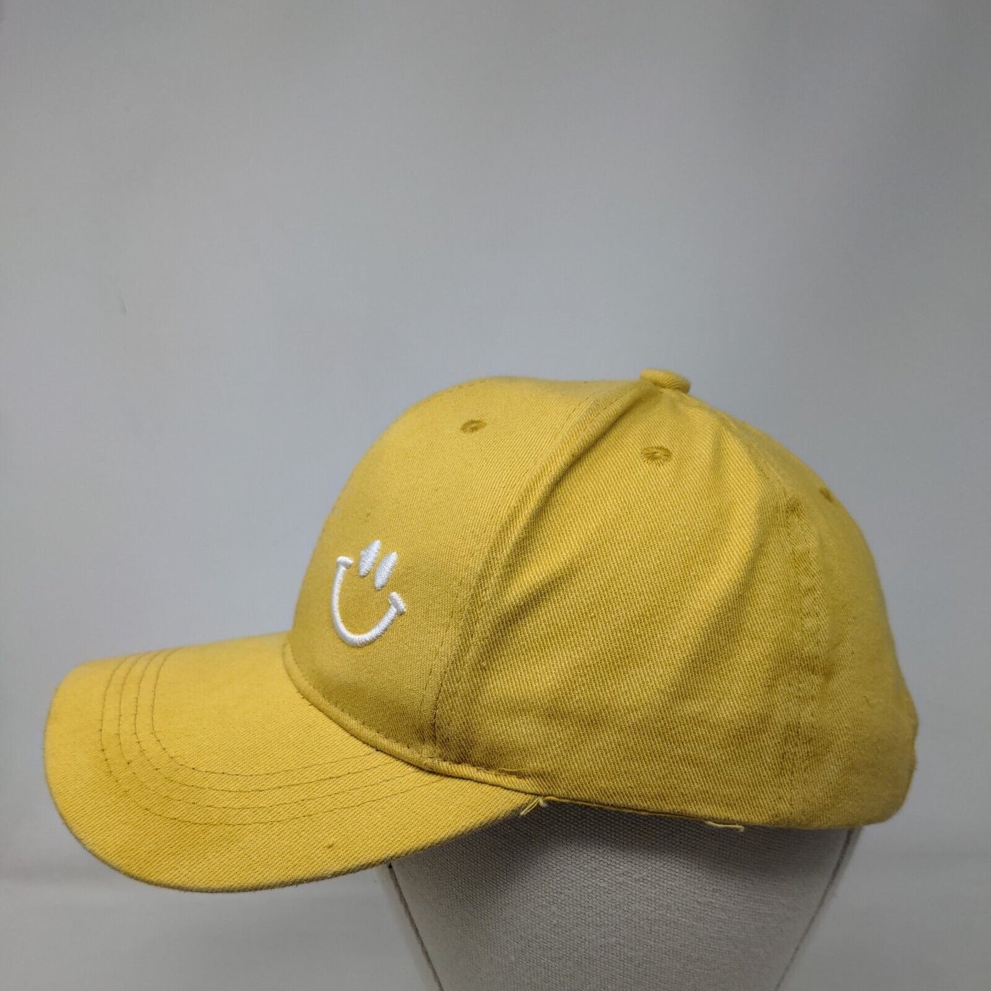 Smiley Face Slideback Hat Yellow One Size Solid Adjustable Embroidered
