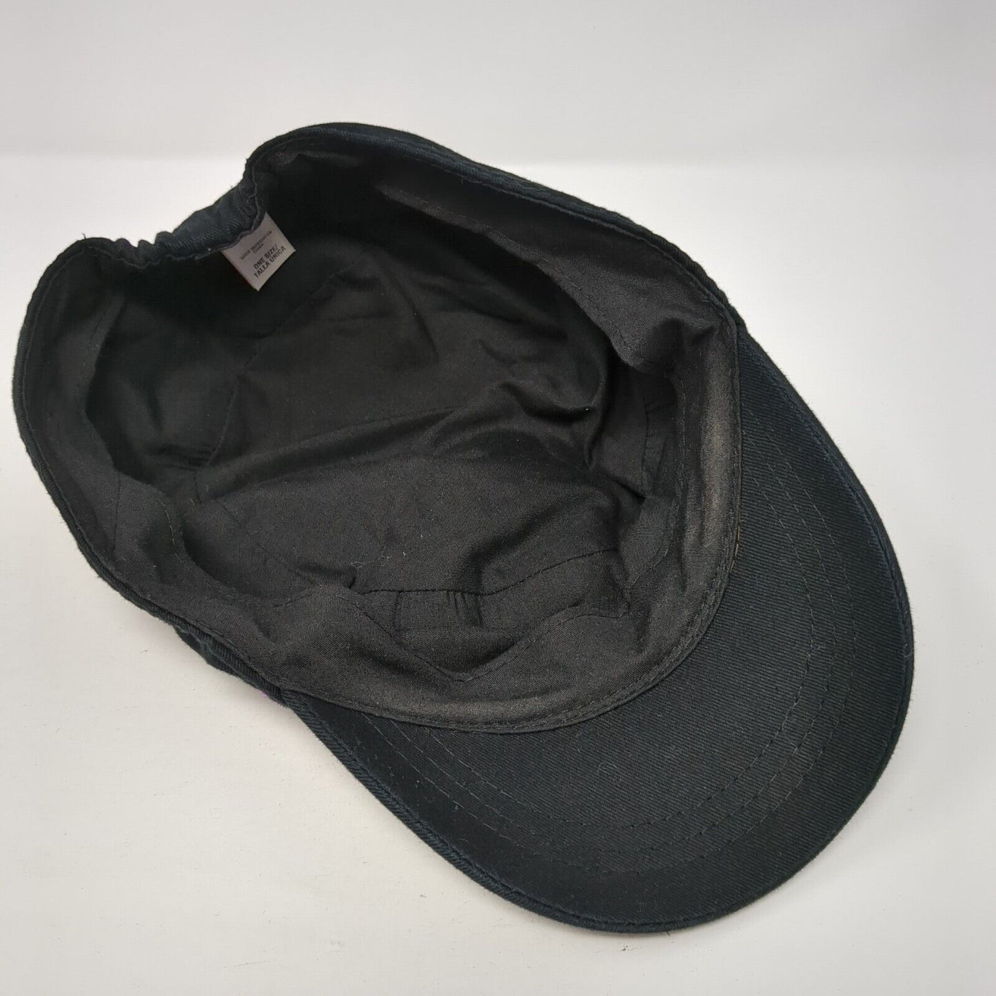 Bongo Cadet Army Cap Black One Size Stretch Embellished Rhinestone Cotton