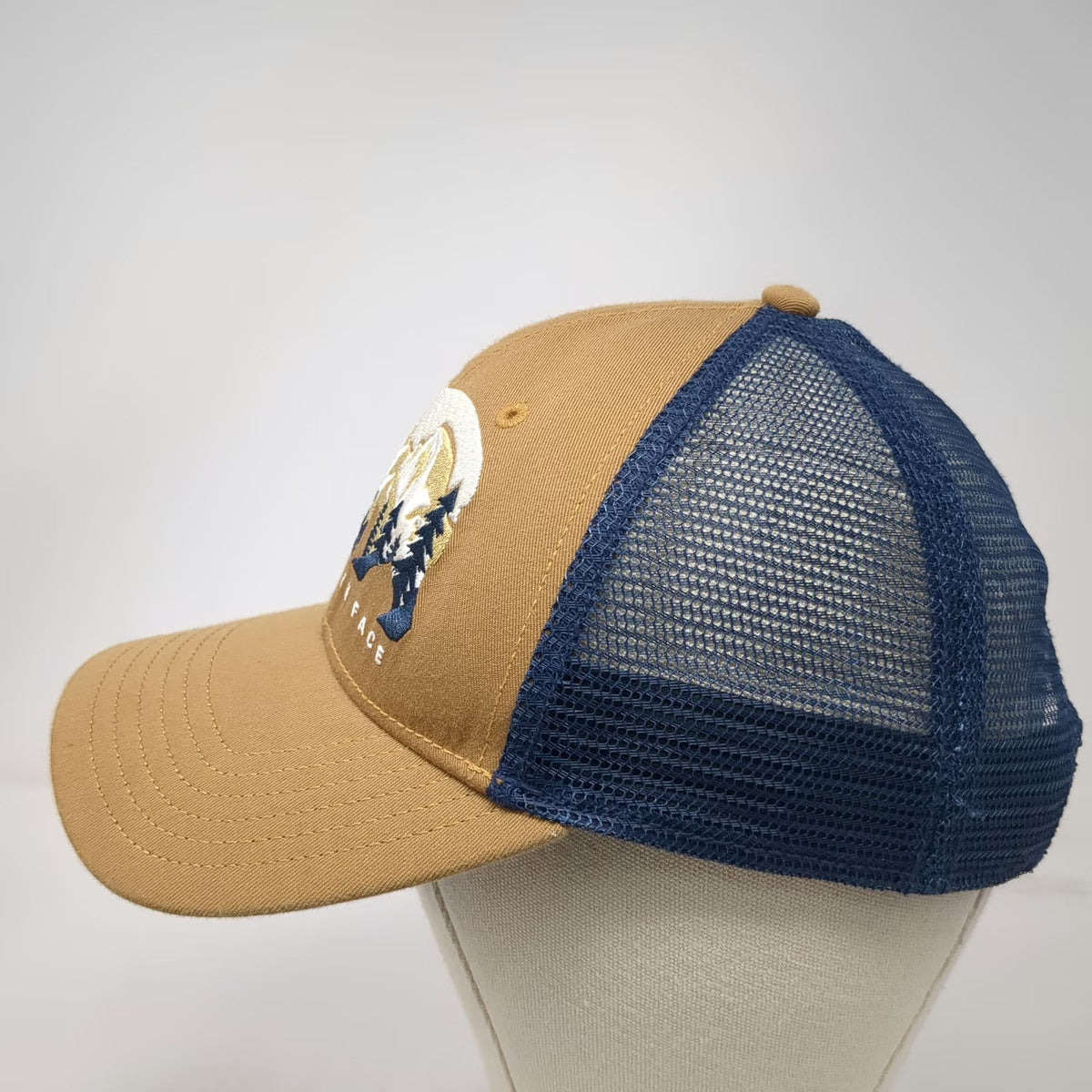 The North Face Trucker Hat Brown Blue One Size Bear Mountain Graphic Mesh Back