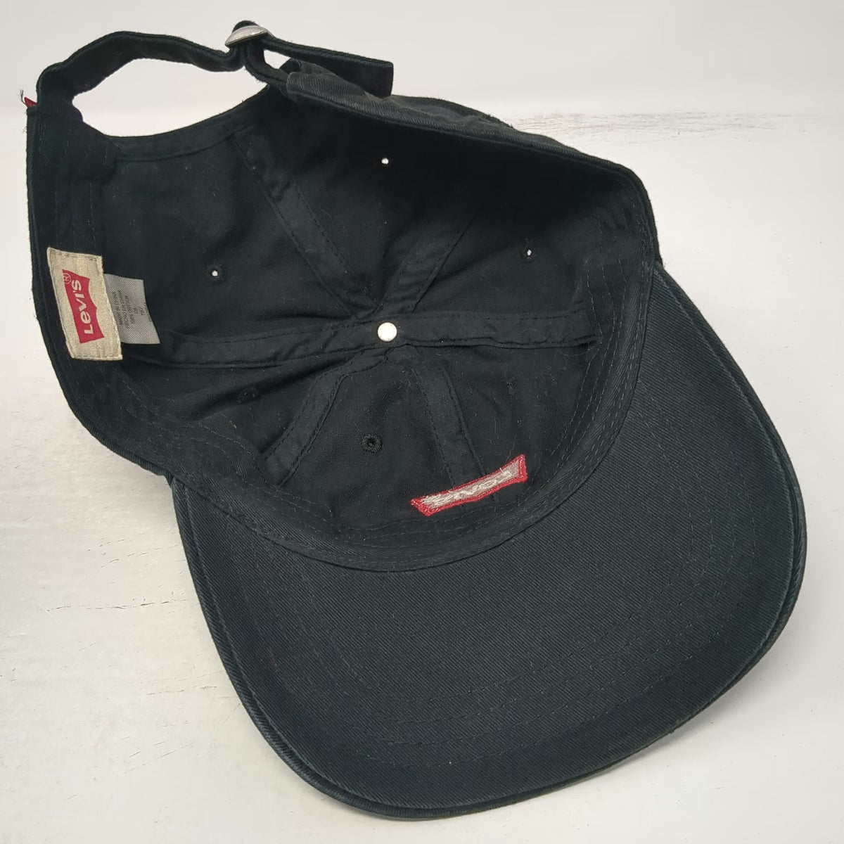 Levi's Baseball Cap Black One Size Red Patch Logo Hat Slideback Strap Cotton