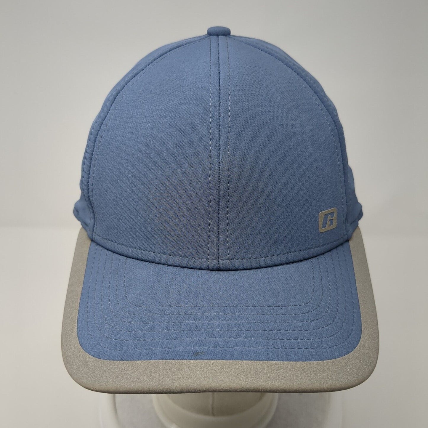 Russell Fitted Hat Blue One Size Stretch Gray Trim 6 Panel Outdoor