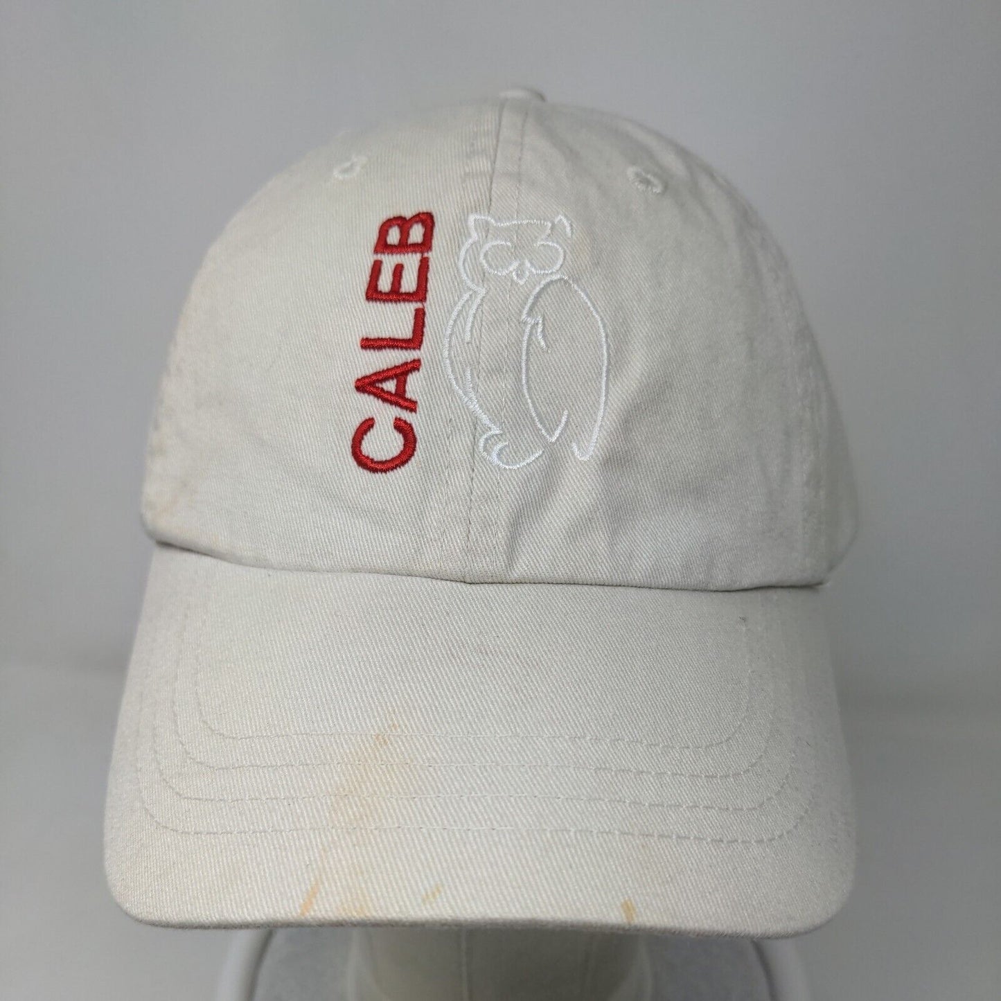 Ultra Club Men's Strapback Hat Tan Embroidered Caleb Owl Logo 100% Cotton