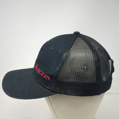 Port Authority Trucker Hat Black OSFM AMCON Red Logo Mesh Snapback Distressed