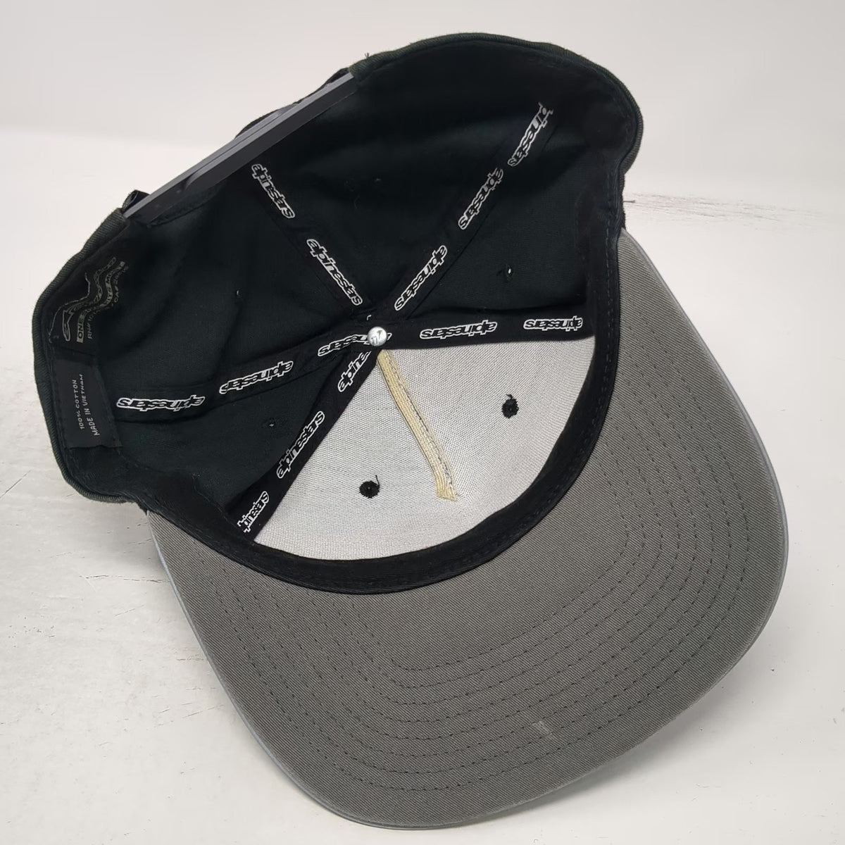 Alpinestars Snapback Hat Black One Size Logo Gray Trim 100% Cotton Adjustable