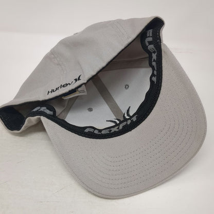 Hurley Baseball Cap Gray XL Fitted Flexfit Embroidered Logo Curved Brim Hat Surf