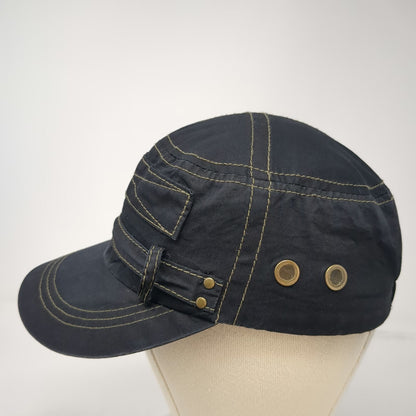 Elastafit Army Cap Black One Size Gold Contrast Stitching Hat Metal Eyelets