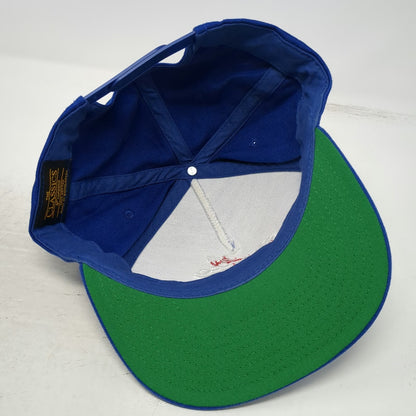 Yupoong 5 Panel Blue One Size Snapback Green Underbrim Empire Script Logo Hat