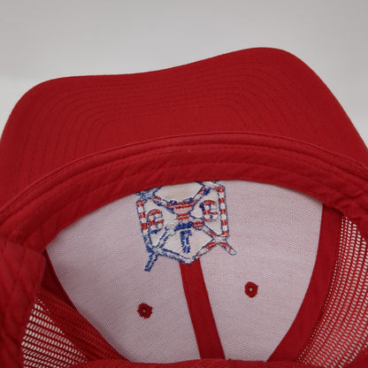 Yupoong Snapback Mesh Back Trucker Hat Red One Size Embroidered Logo