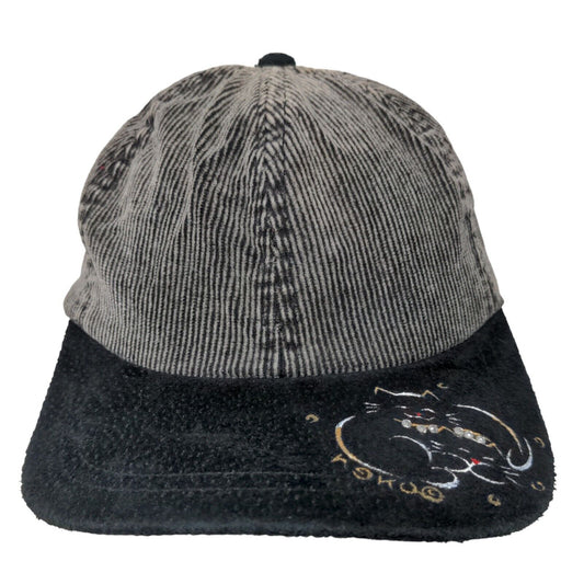 KP Women's Slideback Corduroy Hat Gray Embroidered Cat Logo Cotton