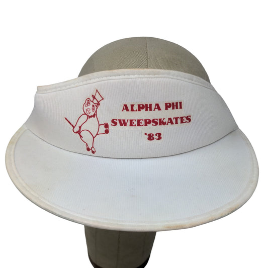 Unbranded Mens Slideback Visor Hat White OSFA Graphi Alpha Phi 1983 80's Vintage