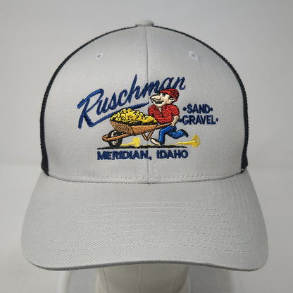 Ruschman Sand Gravel Fitted Mesh Back Trucker Hat Gray Medium Flexfit