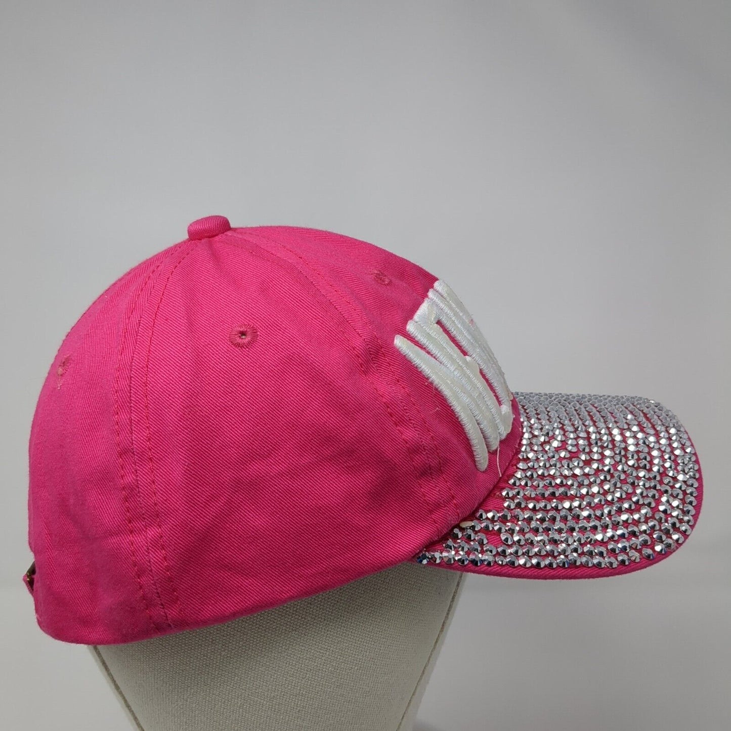 New York Slideback Hat Pink One Size Adjustable Studded Rhinestone Bling
