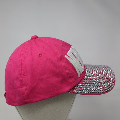 New York Slideback Hat Pink One Size Adjustable Studded Rhinestone Bling