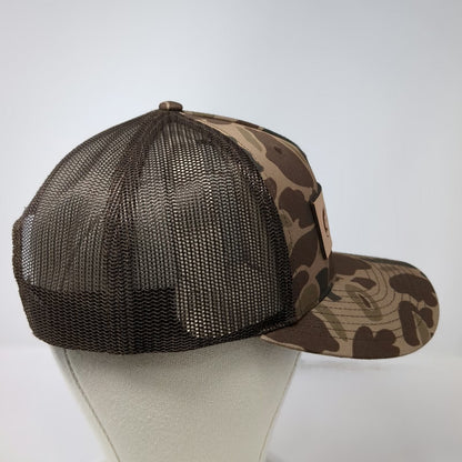 Richardson Trucker Hat Brown One Size Camo Leather Patch American Flag Plumbing