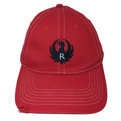 Ruger Strapback Baseball Cap Red One Size Adjustable Embroidered Distressed