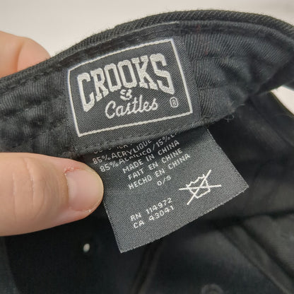 Crooks & Castles Snapback Black One Size Hat Inverted Logo Gold Pin Graphic Brim