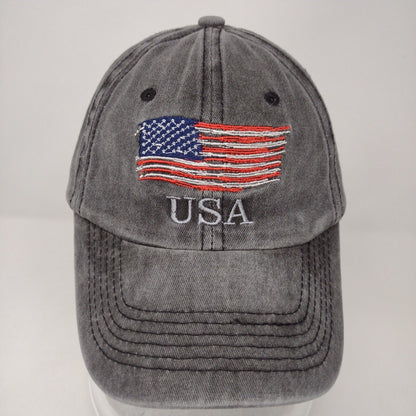 USA Flag Slideback Hat Gray OSFA Adjustable Embroidered Patriotic 6 Panel Cotton