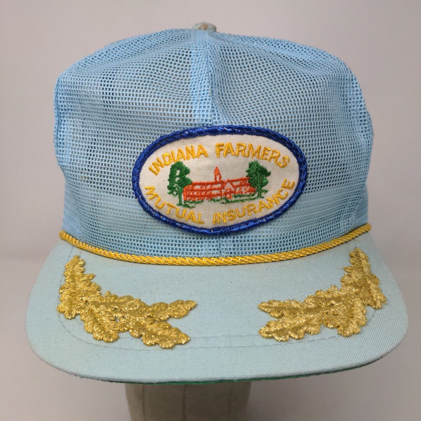 Derby Cap Mens Mesh Back Trucker Hat Blue Scrambled Eggs Indiana Farmers Vintage