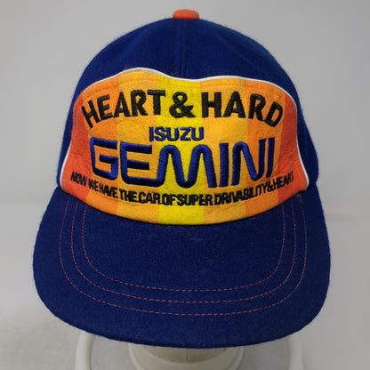 Isuzu Gemini Heart & Hard Baseball Cap Blue Vintage OS Graphic Slideback Hat