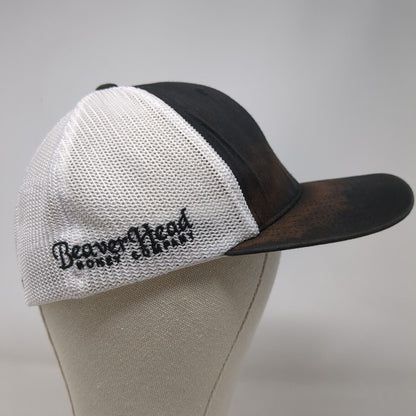 Beaver Head Fitted Mesh Back Trucker Hat Black L/XL Flexfit Colorblock