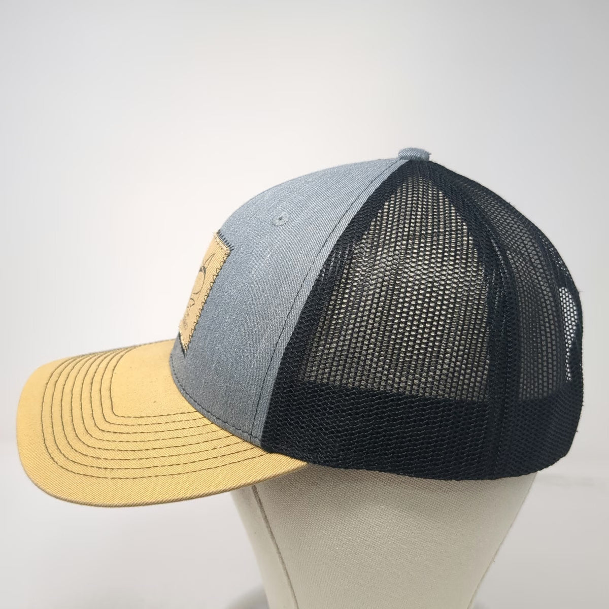 Outdoor Cap Gray Yellow Trucker Hat OSFM Alaska Field Gear Patch Mesh Snapback