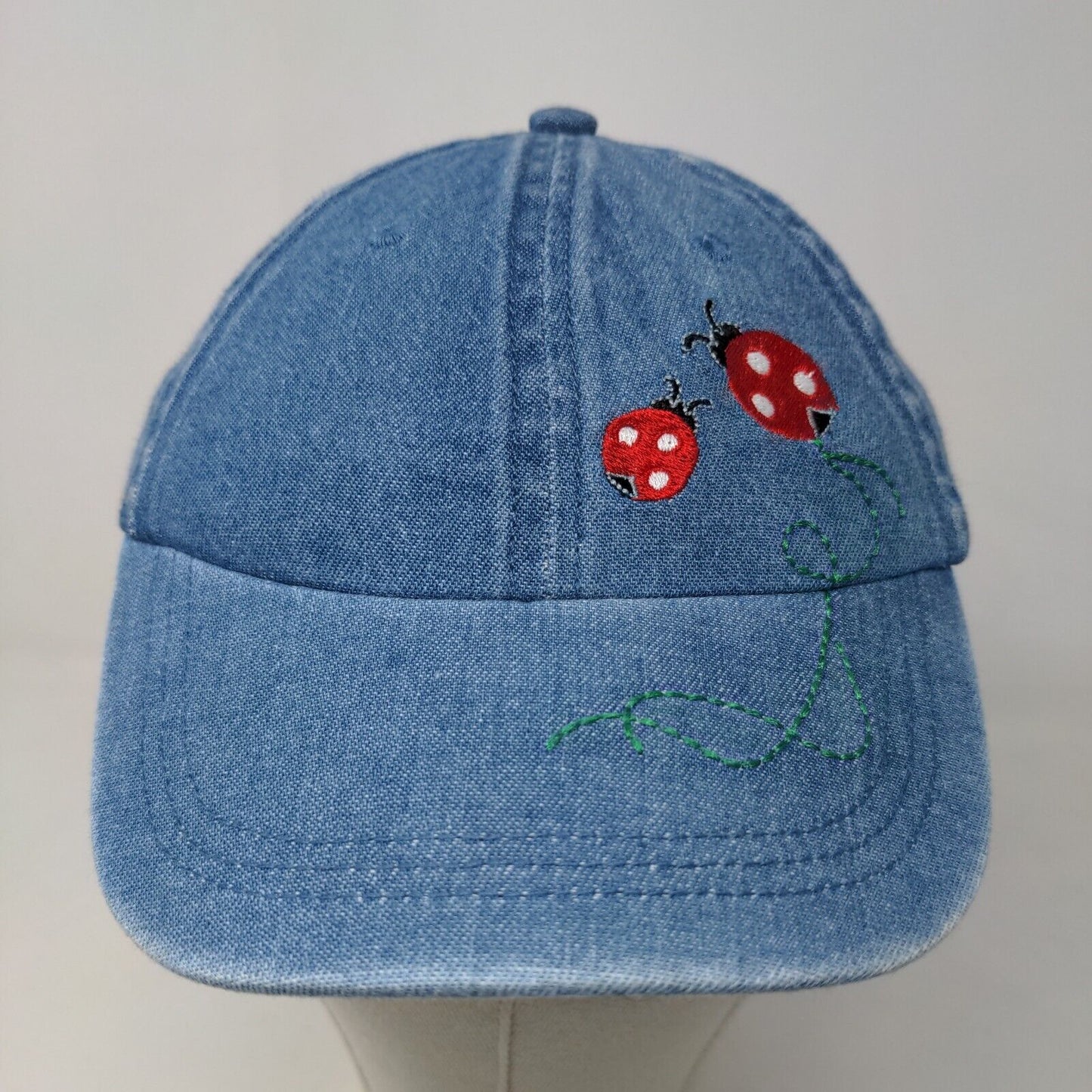 Kid Connection Girl's Strapback Hat Blue Size OS Embroidered Ladybugs Denim