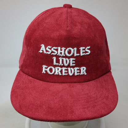 A**holes Live Forever Hat Trucker Red One Size Corduroy Snapback Flat Brim