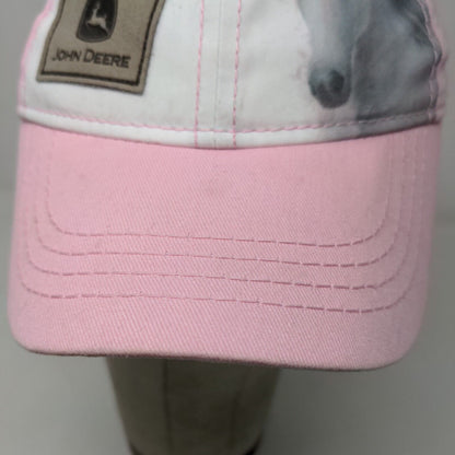 John Deere Girl's Stretchy Hat Pink White Size Toddler OS Horse Graphic Logo