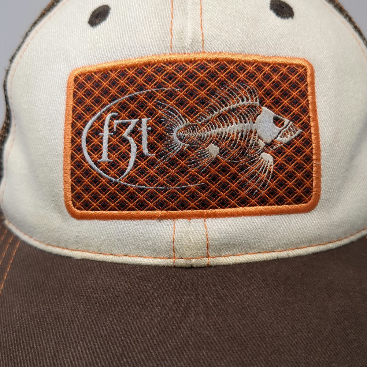Costa Baseball Cap Brown One Size Fish Skeleton Patch Mesh Back Strapback Hat