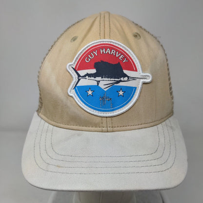 Guy Harvey Fish Patch Strapback Mesh Back Trucker Hat Tan One Size
