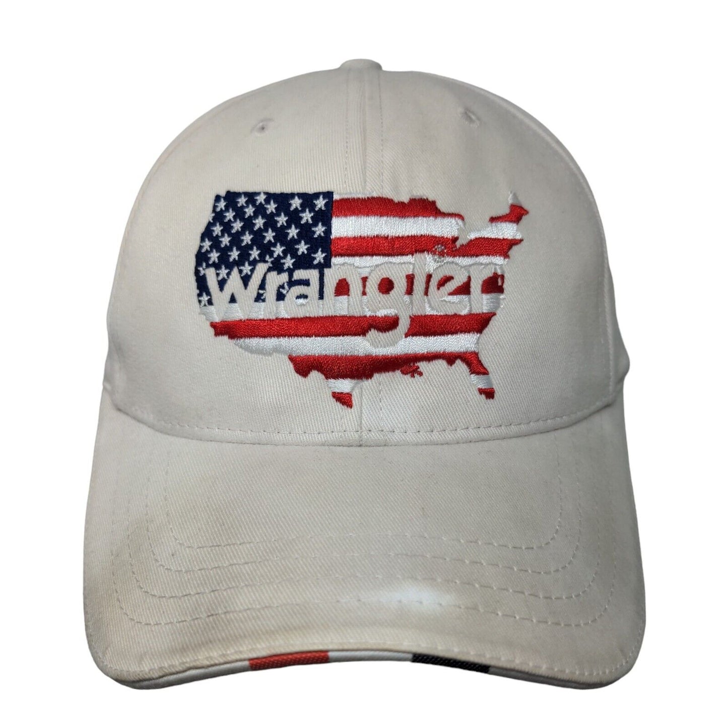 Wrangler Slideback Hat Tan OSFA Adjustable Embroidered USA Flag Patriotic Cotton