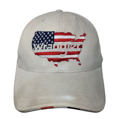 Wrangler Slideback Hat Tan OSFA Adjustable Embroidered USA Flag Patriotic Cotton